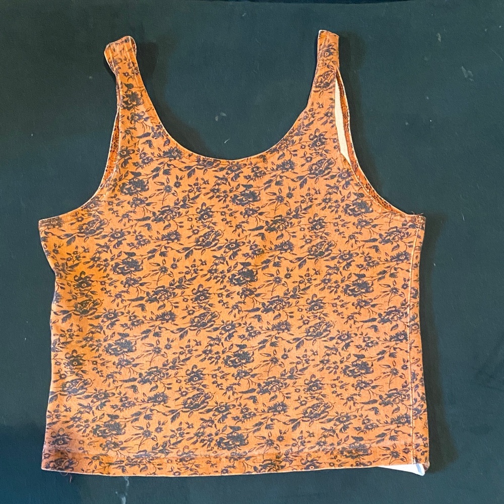 Vintage Floral Orange Energie Tank Top Black flowers